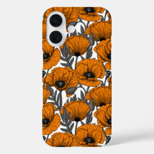 Oranje papaver op wit iPhone 16 hoesje