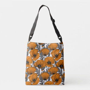Oranje papaver op wit crossbody tas