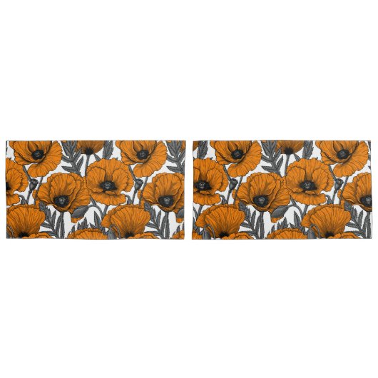 Oranje papaver op wit kussensloop (Voorkant-Set)