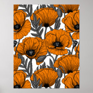 Oranje papaver op wit poster