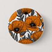 Oranje papaver op wit ronde button 5,7 cm (Voorkant)