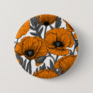 Oranje papaver op wit ronde button 5,7 cm