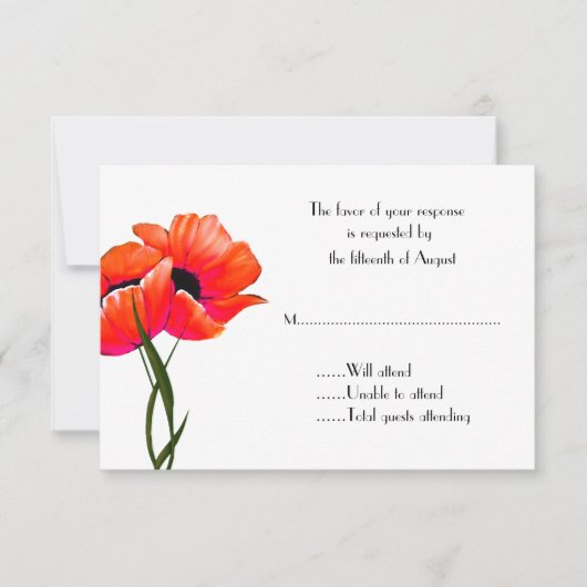 Oranje papaver-reiskaart RSVP kaartje (Voorkant)