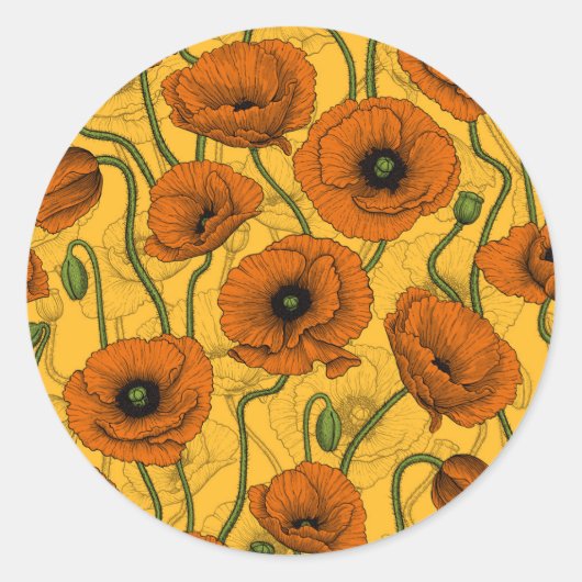 Oranje papaver ronde sticker (Voorkant)
