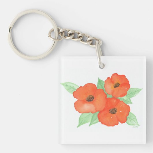 Oranje papaver sleutelhanger (voorkant)
