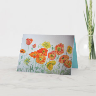 Oranje papaver Waterverf Birthday Kaart