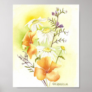 oranje papaver, witte maissoorten en paarse zoeter poster