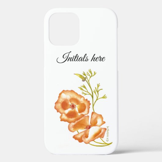 Oranje papaverbloemen groene bladeren monogram Case-Mate iPhone case (Achterkant)