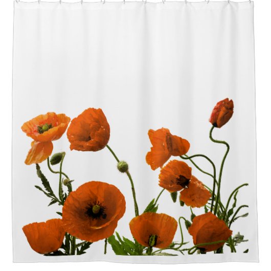 Oranje papaverbloemen Waterverf Floral Patronen Douchegordijn (Voorkant)