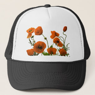 Oranje papaverbloemen Waterverf Floral Patronen Trucker Pet