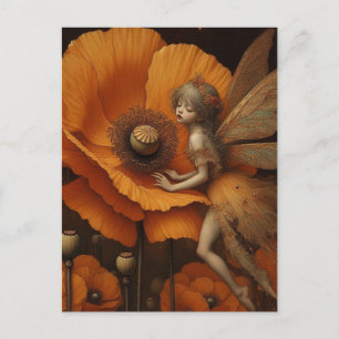 Oranje papaverfee briefkaart