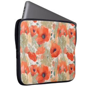 Oranje papaverweide laptop sleeve