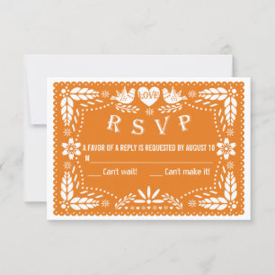 Oranje papel picado liefde vogels bruiloft RSVP Kaartje