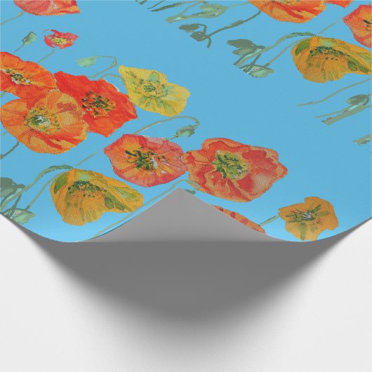Oranje papier met rode papavers blauw Waterverf (Hoek)