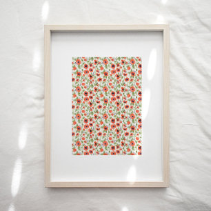 Oranje papies Floral Pattern-kunst Poster
