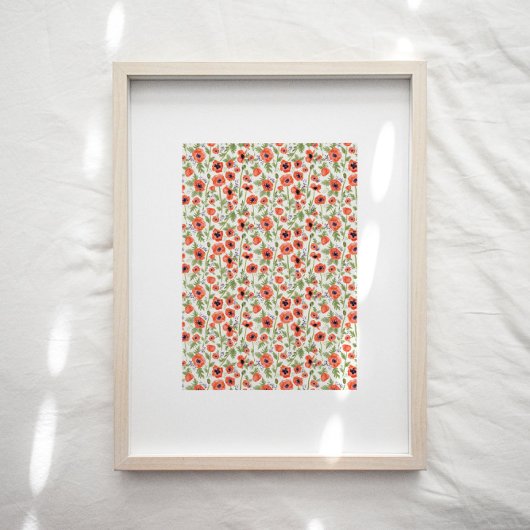 Oranje papies Floral Pattern-kunst Poster