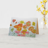 Oranje papies Waterverf Happy Birthday-kaart Kaart (Gele Bloem)