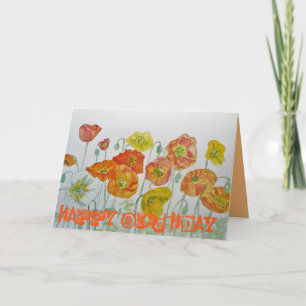 Oranje papies Waterverf Happy Birthday-kaart Kaart