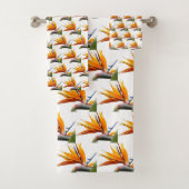 Oranje Paradijsvogel Plant Patroon op wit Bad Handdoek (Insitu)