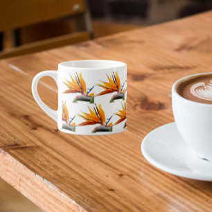 Oranje Paradijsvogel Plant Patroon op wit Espresso Kop