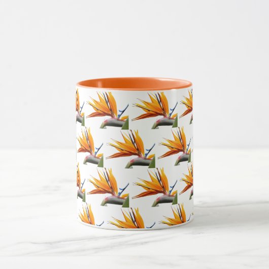 Oranje Paradijsvogel Plant Patroon op wit Mok (Midden)