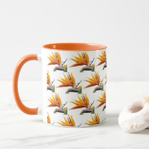 Oranje Paradijsvogel Plant Patroon op wit Mok