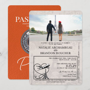 Oranje Parijse Paspoort Bruiloft Kaart