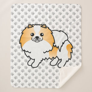 Oranje Parti-Kleur Pomeranian Cartoon Hond & Pootj Sherpa Deken