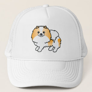 Oranje Parti-Kleur Pomeranian Hond Illustratie Trucker Pet