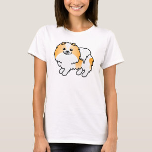Oranje Parti-Kleur Pomeranian Lieve Cartoon Hond T-shirt