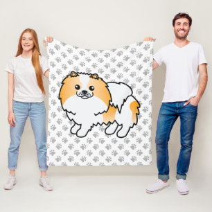 Oranje Parti-Kleur Pomeranian Lieve Hond & Pootjes Fleece Deken