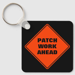 Oranje patch work ahead road sign gepersonaliseerd sleutelhanger