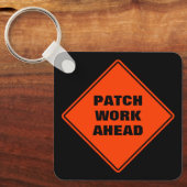 Oranje patch work ahead road sign gepersonaliseerd sleutelhanger (Voorkant)