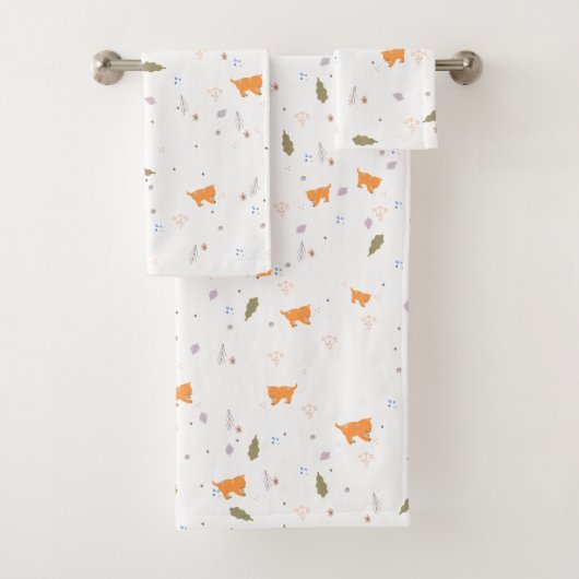 Oranje patroon met tablet en bladeren bad handdoek (Insitu)