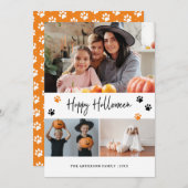 Oranje Paw Print Pet Photo Happy Halloween Kaart (Voorkant / Achterkant)