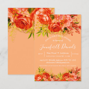 Oranje Peach Gold Foil Rozen Vrijgezellenfeest Kaart