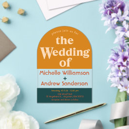 Oranje Peacock Modern Retro Arched Acryl Uitnodigingen