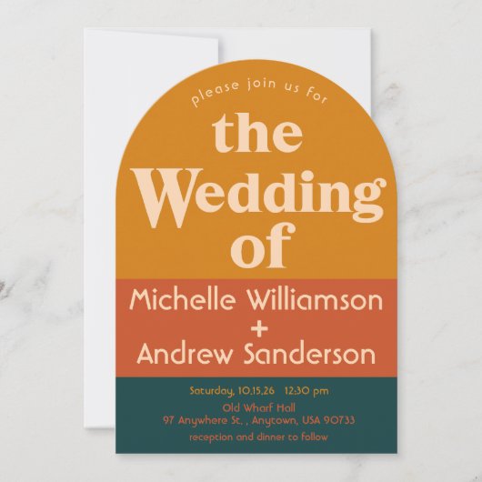 Oranje Peacock Modern Retro Arched Invitation Kaart (Voorkant)