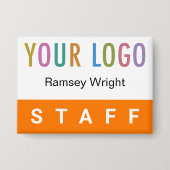 Oranje Personeel Pin Back Badge Naam Button met Lo (Voorkant)