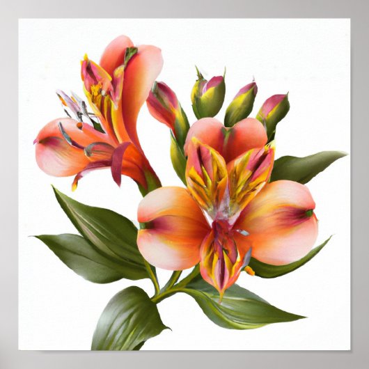 Oranje Peruaanse Lelies Bloemenkunst Print Poster (Voorkant)