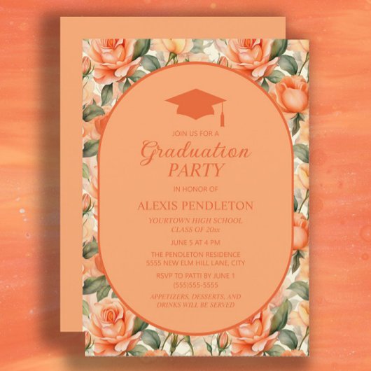 Oranje perzik bloemen middelbare school afstuderen kaart