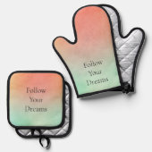 Oranje perzikmunt ovenwant & pannenlap set (Voorkant / Achterkant)