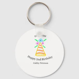 Oranje pet 2e Verjaardag kinder retro floral Brigh Sleutelhanger