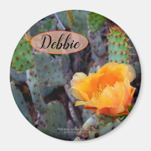 Oranje peul, opuntia cactus, bloemfoto magneet
