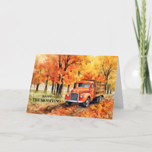 Oranje  pick-up truck in de herfst Thanksgiving Feestdagen Kaart
