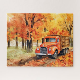 Oranje pick-up truck in het najaar 16x20 legpuzzel