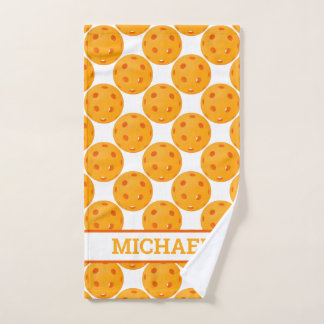Oranje Pickleballs met aangepaste tekst Handdoek