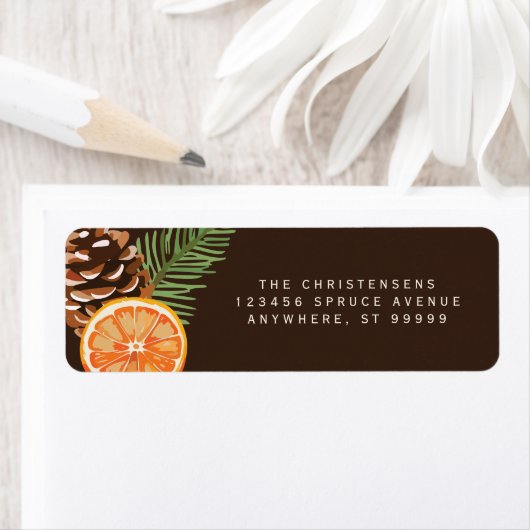 Oranje Pinecone Pine Sprig Custom Adresetiketten Etiket (Insitu)