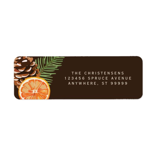 Oranje Pinecone Pine Sprig Custom Adresetiketten Etiket (Voorkant)
