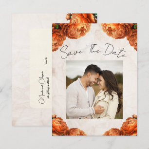 Oranje Pioenenbloemen  Save the Date Aankondigingskaart